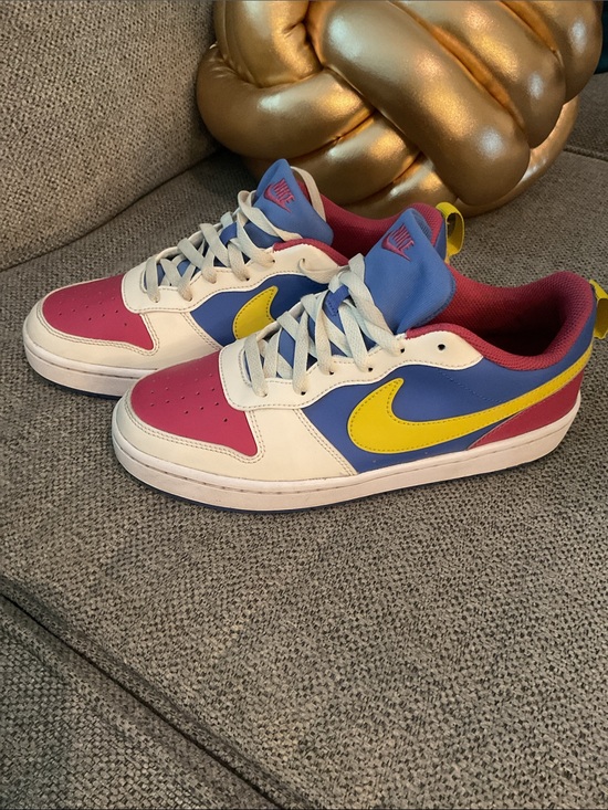 Nike Other - Nike Kids Pink, Blue & White Low-Top Sneakers with Yellow Swoosh